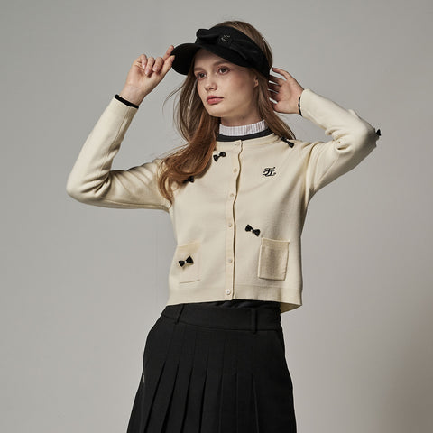 MINI RIBBON POCKET ROUND-NECK CARDIGAN(REAM)