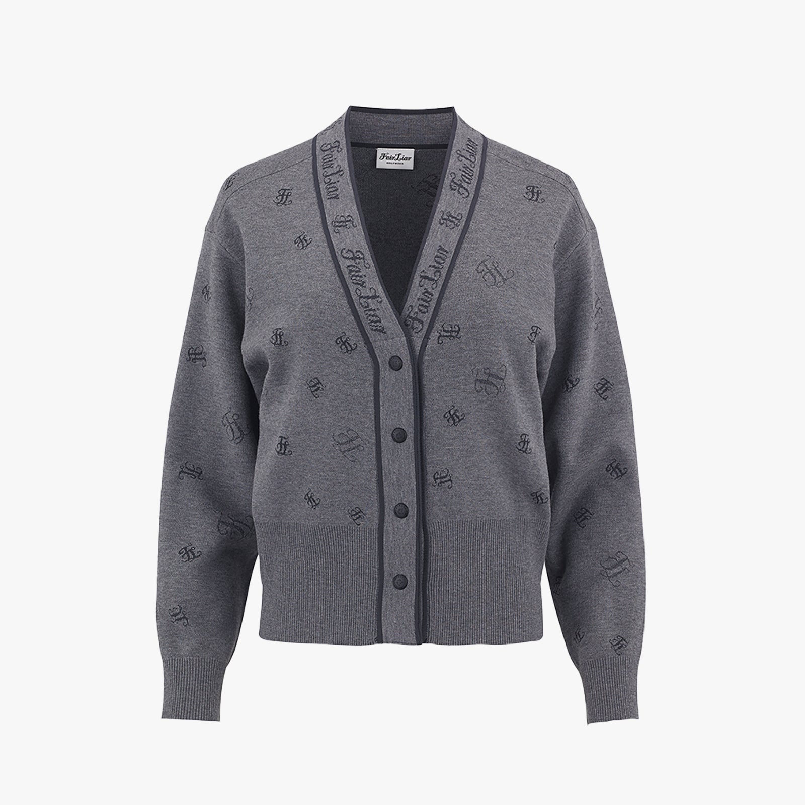 LOGO LOOSE-FIT V-NECK CARDIGAN(MELANGR GRAY)