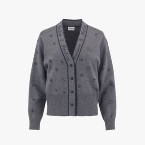 LOGO LOOSE-FIT V-NECK CARDIGAN(MELANGR GRAY)