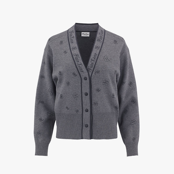 LOGO LOOSE-FIT V-NECK CARDIGAN(MELANGR GRAY)