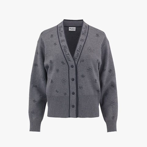 LOGO LOOSE-FIT V-NECK CARDIGAN(MELANGR GRAY)