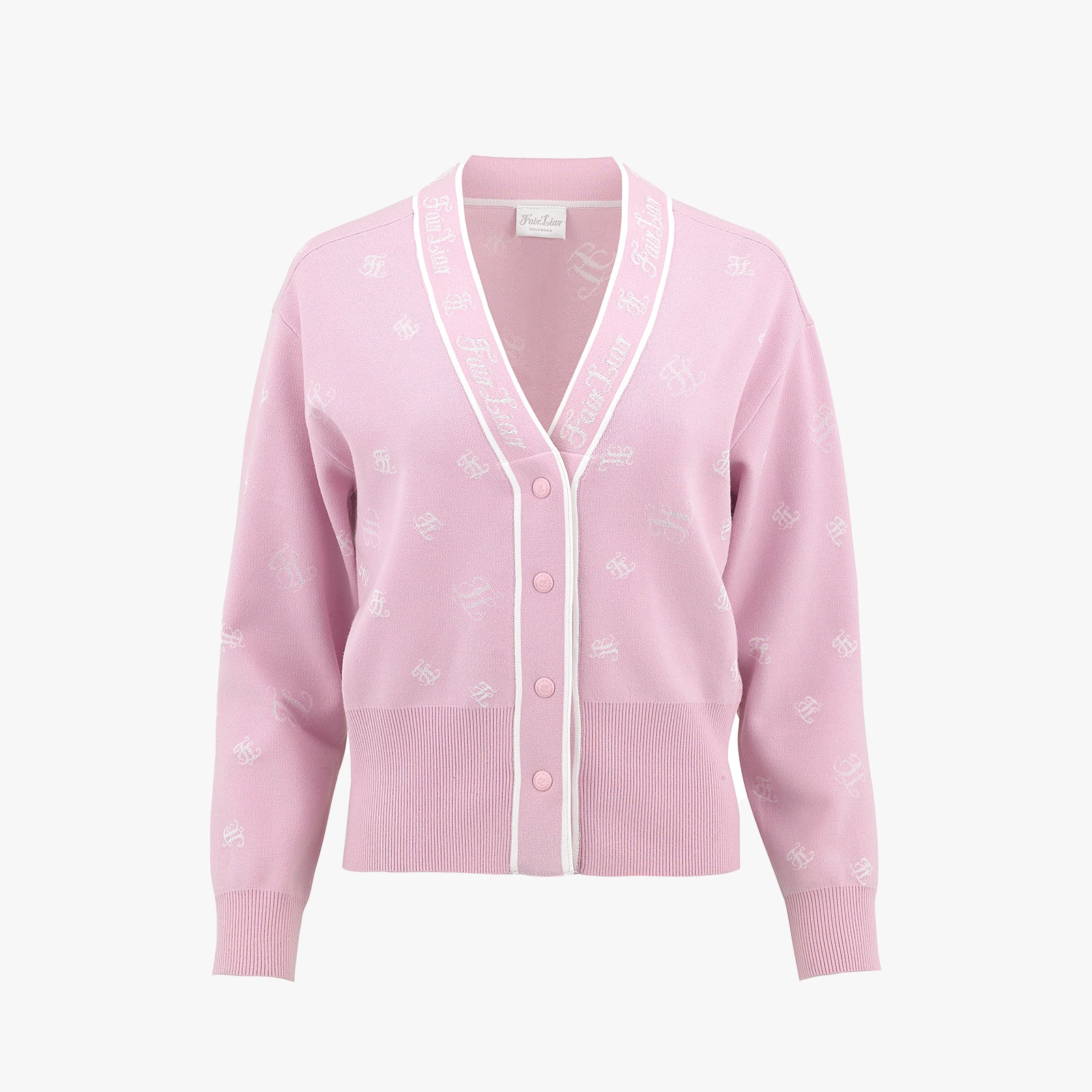 LOGO LOOSE-FIT V-NECK CARDIGAN(PINK CHORAL)