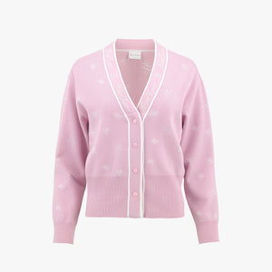 LOGO LOOSE-FIT V-NECK CARDIGAN(PINK CHORAL)