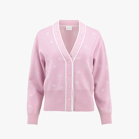 LOGO LOOSE-FIT V-NECK CARDIGAN(PINK CHORAL)