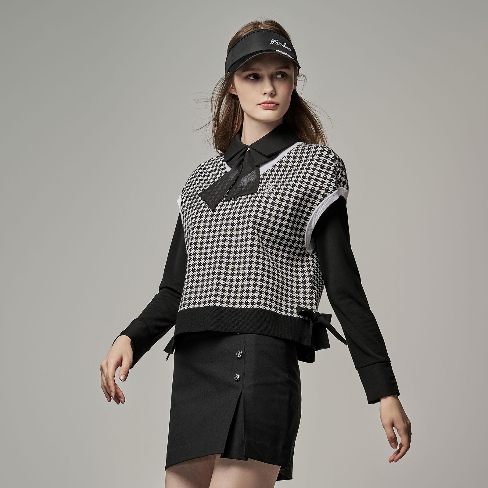 HOUNDS TOOTH JACQUARD VEST(BLACK)
