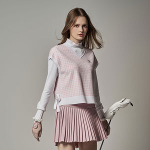 HOUNDS TOOTH JACQUARD VEST(PINK CHORAL)