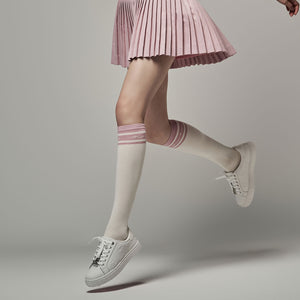 STRIPE JACQUARD KNEE SOCKS(PINK CHORAL)