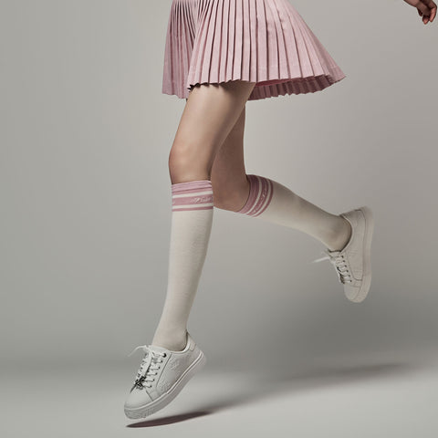 STRIPE JACQUARD KNEE SOCKS(PINK CHORAL)