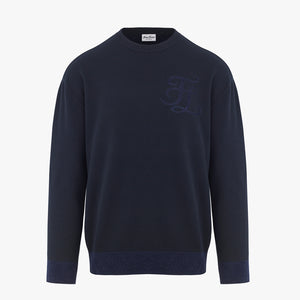 MEN'S ROUND-NECK LOGO KNIT(NAVY)