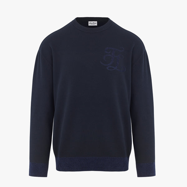 MEN'S ROUND-NECK LOGO KNIT(NAVY)