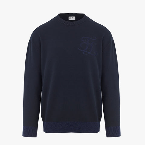 MEN'S ROUND-NECK LOGO KNIT(NAVY)