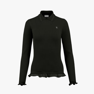 LACE COLLAR RIBBED KNIT(BLACK)