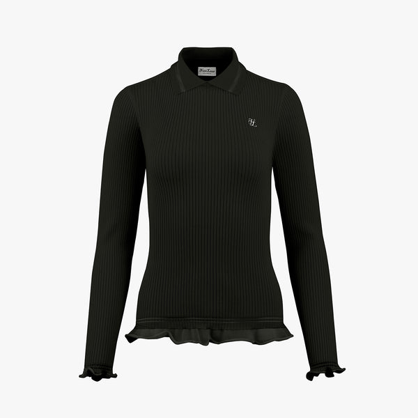 LACE COLLAR RIBBED KNIT(BLACK)
