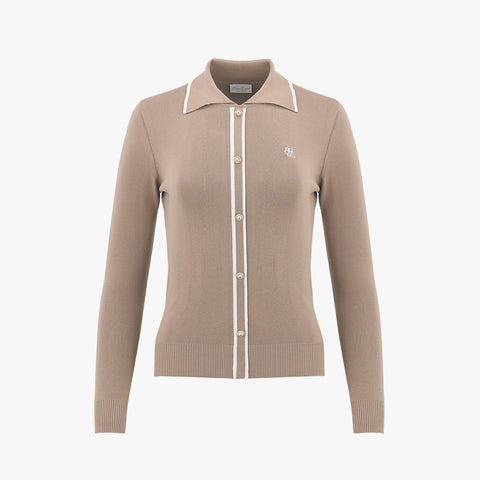 LINE COLOR MATCHING COLLAR RIBBED KNIT(BEIGE)