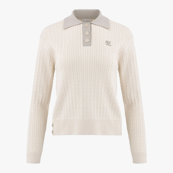 CABLE COLLAR PULLOVER KNIT(REAM)