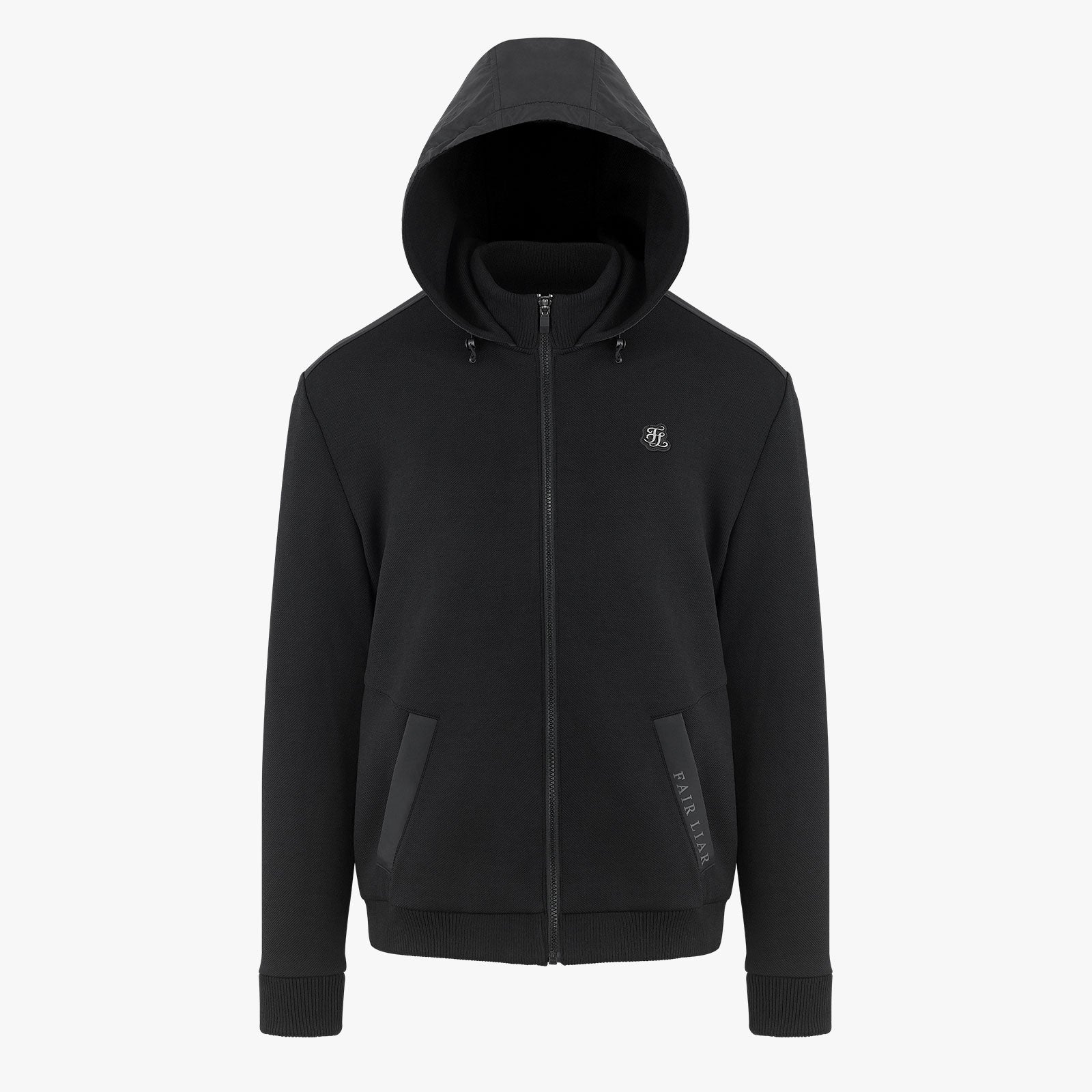 MEN'S WOVEN PATCH HOODED ZIP-UP(BLACK)