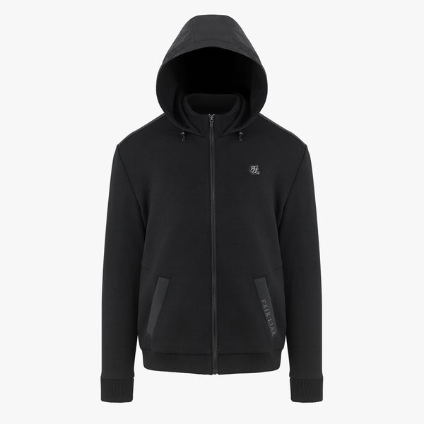 MEN'S WOVEN PATCH HOODED ZIP-UP(BLACK)