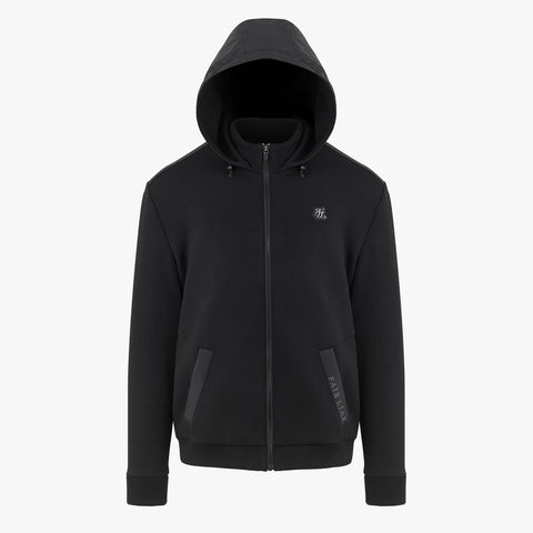 MEN'S WOVEN PATCH HOODED ZIP-UP(BLACK)