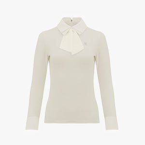 CHIFFON RIBBON COLLAR SHIRT(BEIGE)