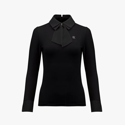 CHIFFON RIBBON COLLAR SHIRT(BLACK)