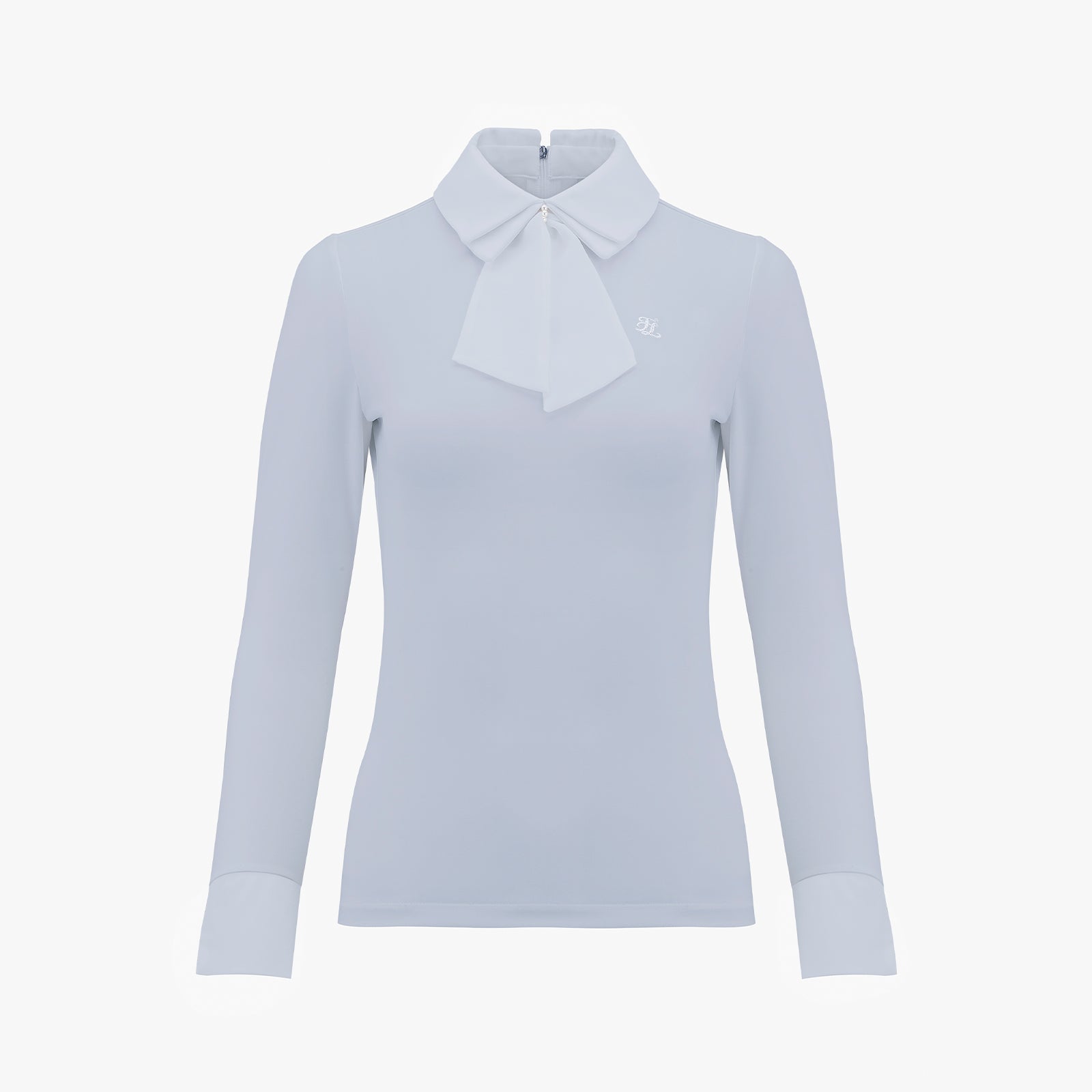 CHIFFON RIBBON COLLAR SHIRT(CERAMICS BLUE)