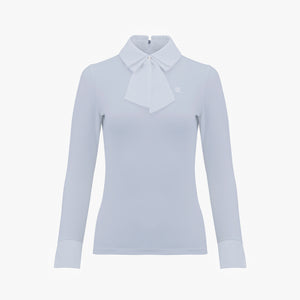 CHIFFON RIBBON COLLAR SHIRT(CERAMICS BLUE)