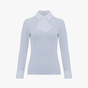 CHIFFON RIBBON COLLAR SHIRT(CERAMICS BLUE)