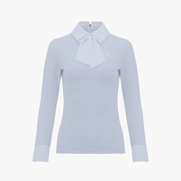 CHIFFON RIBBON COLLAR SHIRT(CERAMICS BLUE)