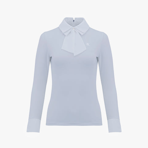 CHIFFON RIBBON COLLAR SHIRT(CERAMICS BLUE)