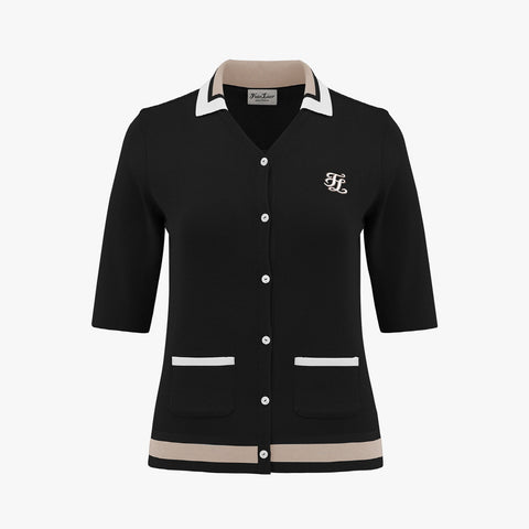 KNIT SLIP SET COLLOAR CARDIGAN(BLACK)