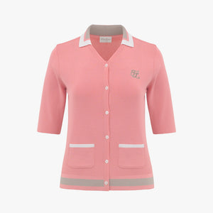 KNIT SLIP SET COLLOAR CARDIGAN(PINK CHORAL)