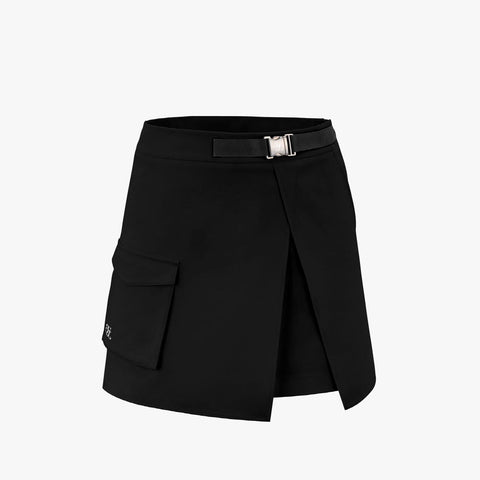 BUCKLE BELT A-LINE SKIRT(BLACK)