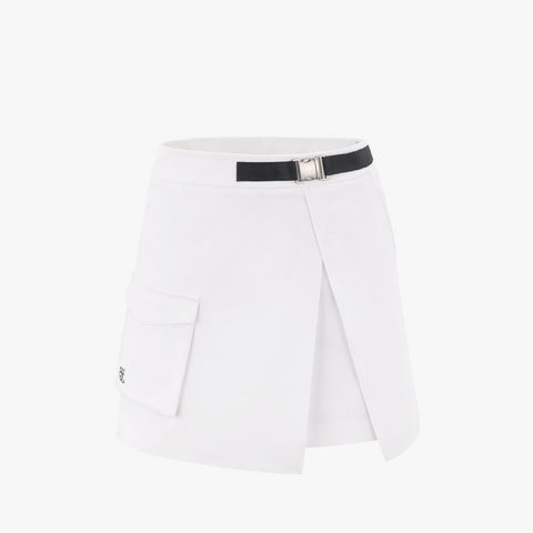 BUCKLE BELT A-LINE SKIRT(WHITE)