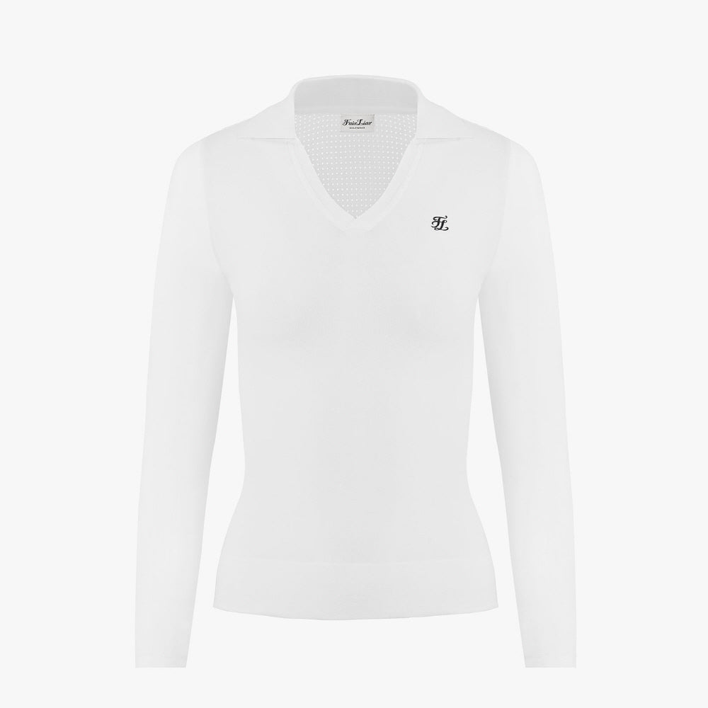 OPEN COLLAR KNIT WITH COOL SLEEVES(WHITE)