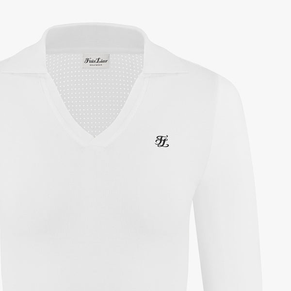 OPEN COLLAR KNIT WITH COOL SLEEVES(WHITE)