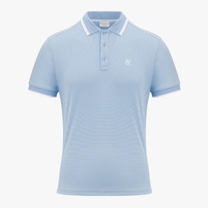 MEN'S RIBBED COLLAR HALF-SLEEVE T-SHIRT(CERAMICS BLUE)