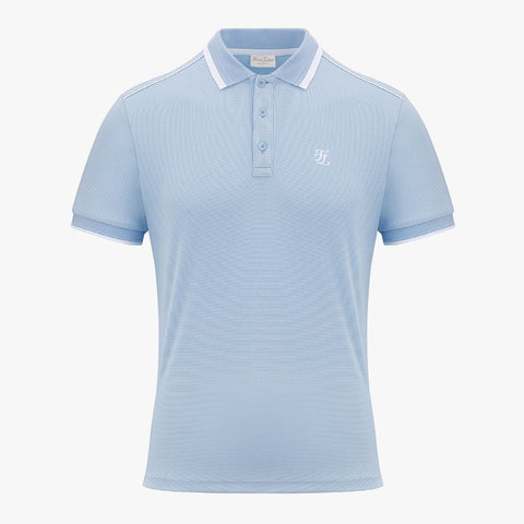 MEN'S RIBBED COLLAR HALF-SLEEVE T-SHIRT(CERAMICS BLUE)