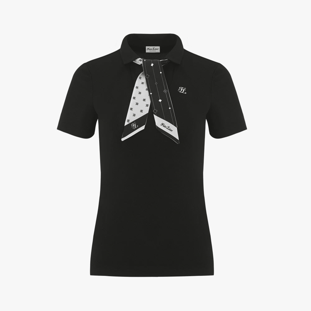 V-NECK SCARF SET T-SHIRT(BLACK)
