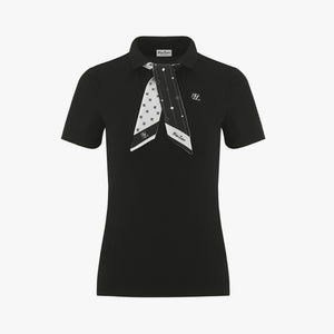 V-NECK SCARF SET T-SHIRT(BLACK)