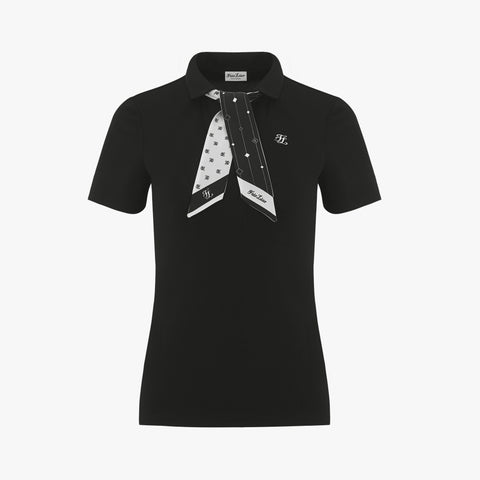 V-NECK SCARF SET T-SHIRT(BLACK)