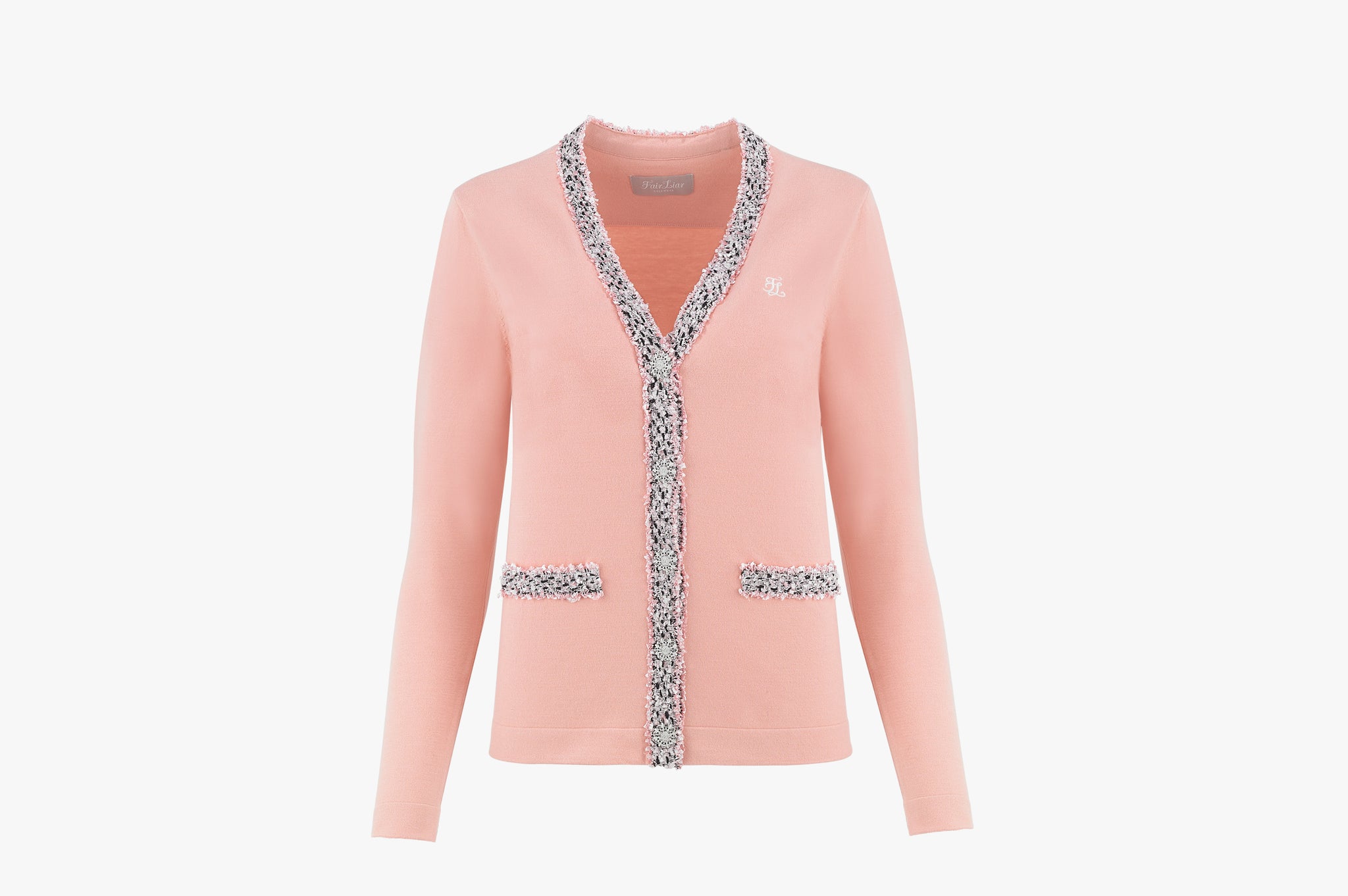 TWEEDED STRIPE CARDIGAN(PINK CORAL)
