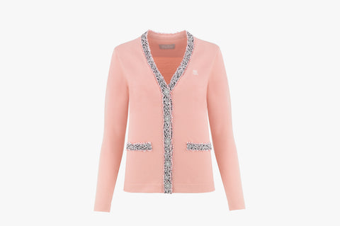 TWEEDED STRIPE CARDIGAN(PINK CORAL)