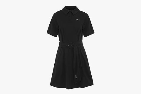BELT-POINT COLLAR DRESS (INNER SHORTS SET) (Black)