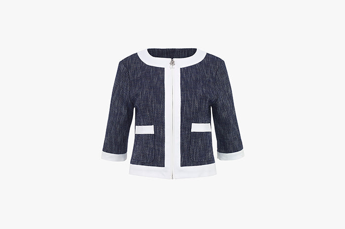 stretchy tweed jacket(NAVY)