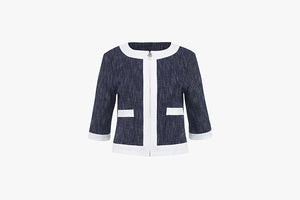 stretchy tweed jacket(NAVY)