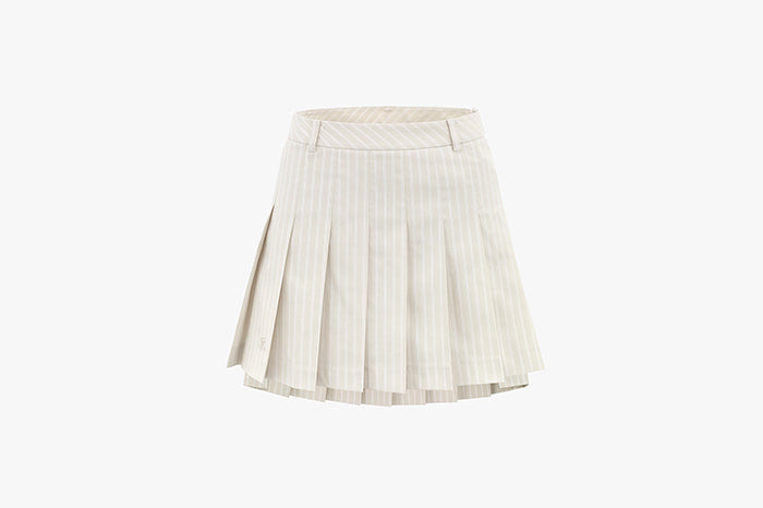 STRIPE BIG PLEATS SKIRT(BEIGE)