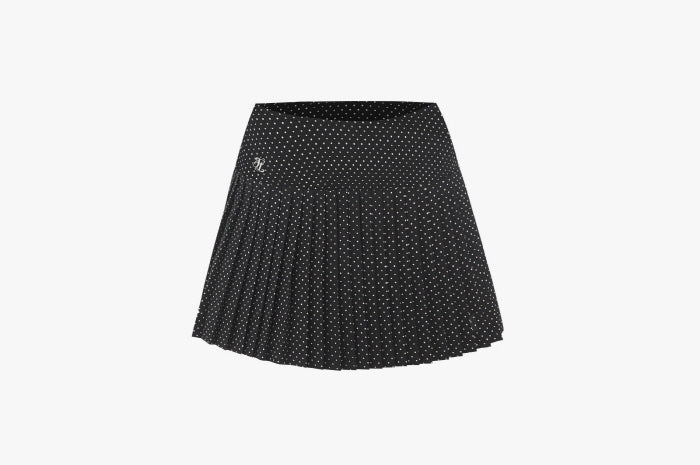 Dot Flare Pleated Skirt (Black)