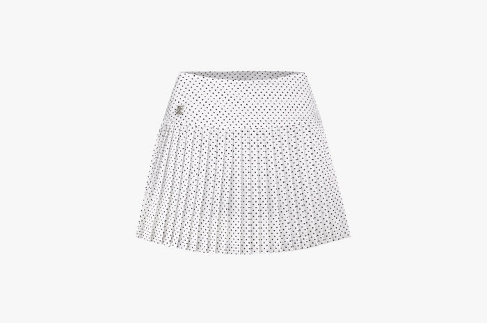 Dot Flare Pleated Skirt (White)