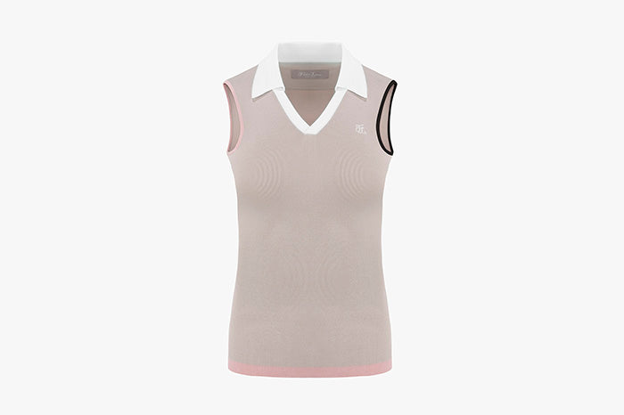 V-NECK COLLAR SLEEVELESS KNIT(BEIGE)