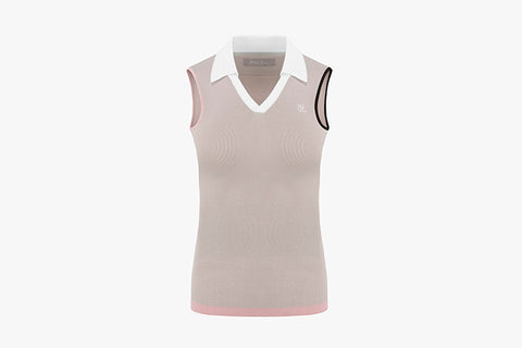 V-NECK COLLAR SLEEVELESS KNIT(BEIGE)